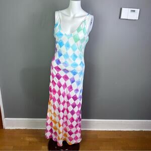 Jen's Pirate Booty slip dress small Rainbow argyle artsy watercolor pink Revolve